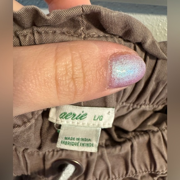 5/$25 Aerie High Waist Brown Shorts with White Drawstring - Picture 2 of 3